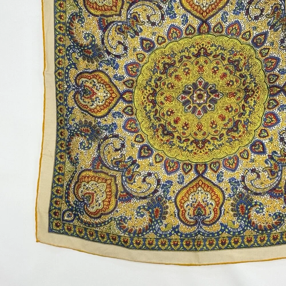 VTG BURMEL HAND-ROLLED ALL WOOL SQUARE SCARF PAISLEY ABSTRACT 24